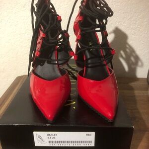 Paper Fox Red Lace-Up Heels in ‘Harley’